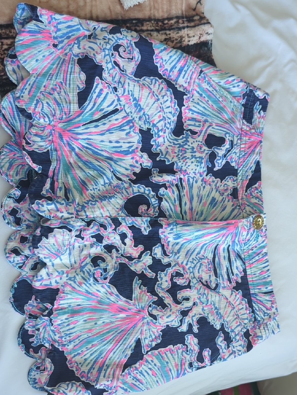 Lilly Pulitzer Navy Multicolor Scallop Hem Skirt